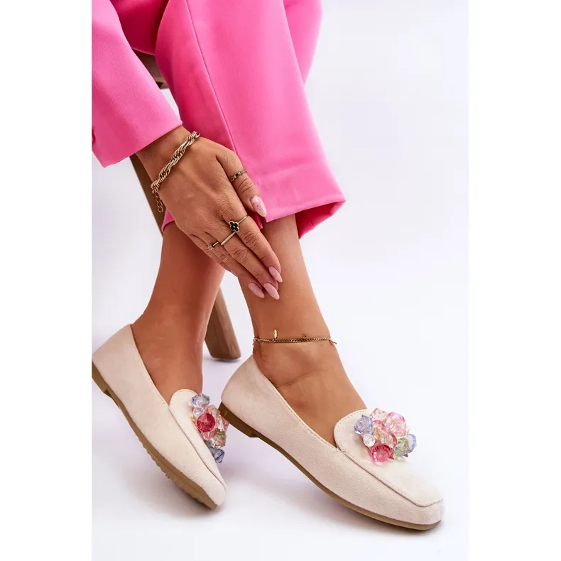 PS1 Mocassins en daim avec cristaux décoratifs beige Arvilla