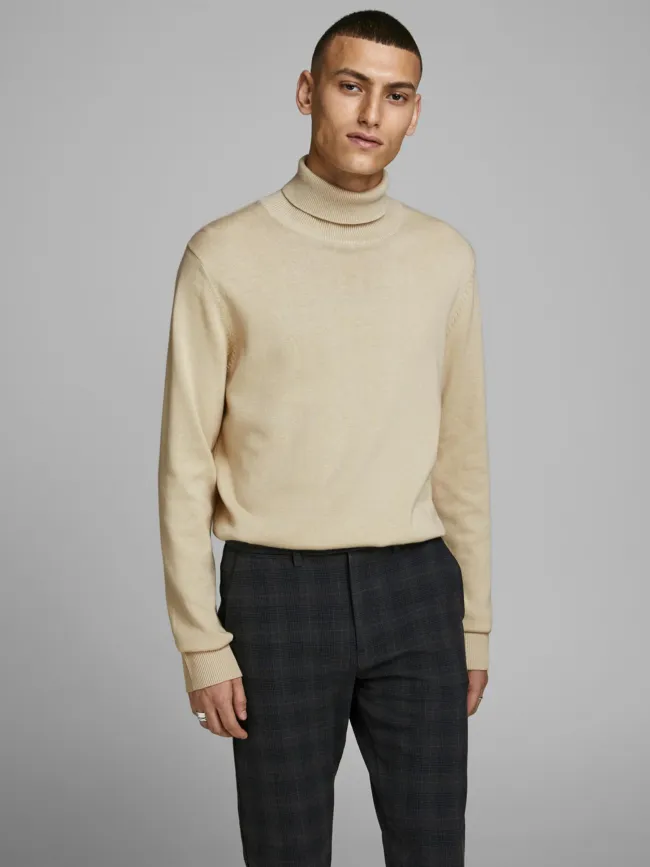 Pull col roulé jemil beige homme - Jack & Jones | wimod