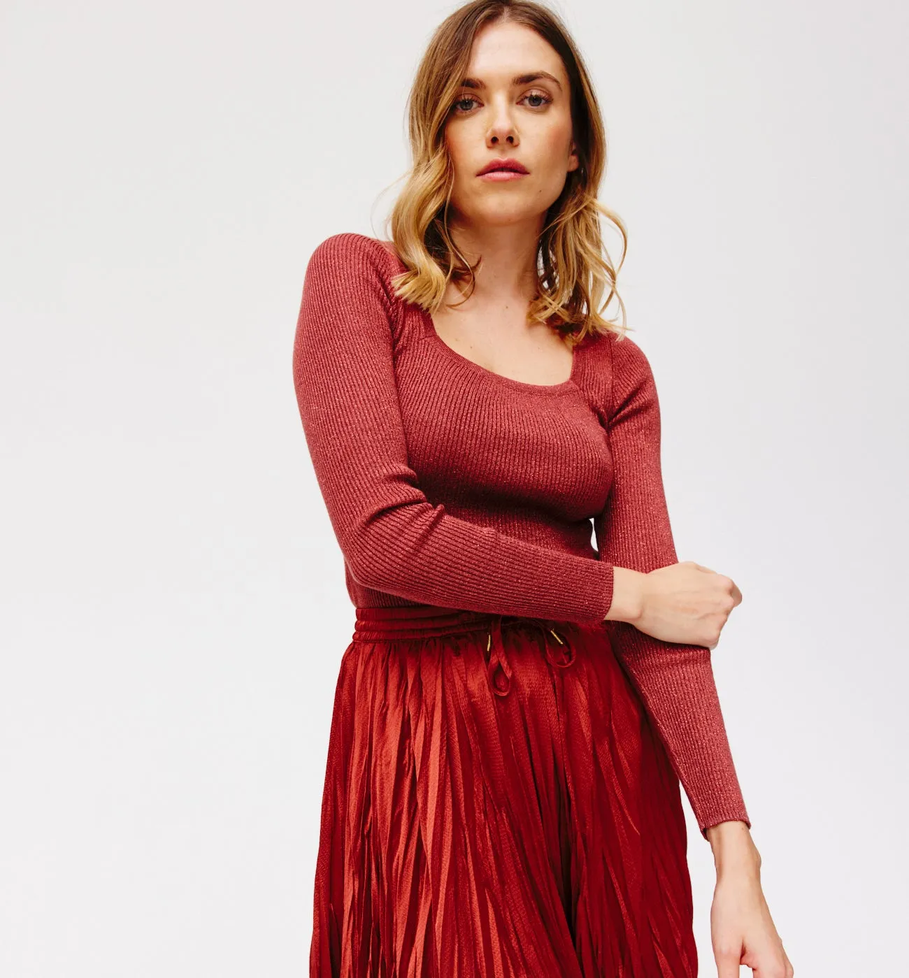 Pull côtelé irisé Femme - Bordeaux