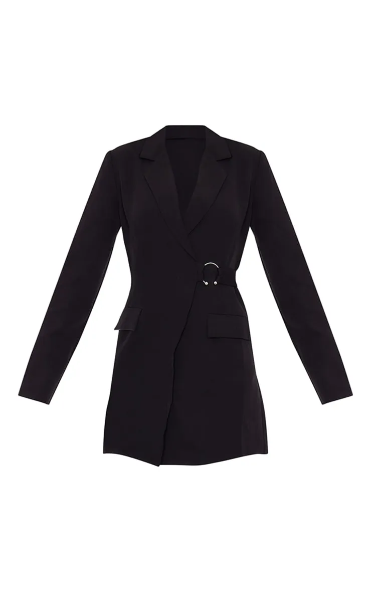 Robe blazer portefeuille noire à détail anneau