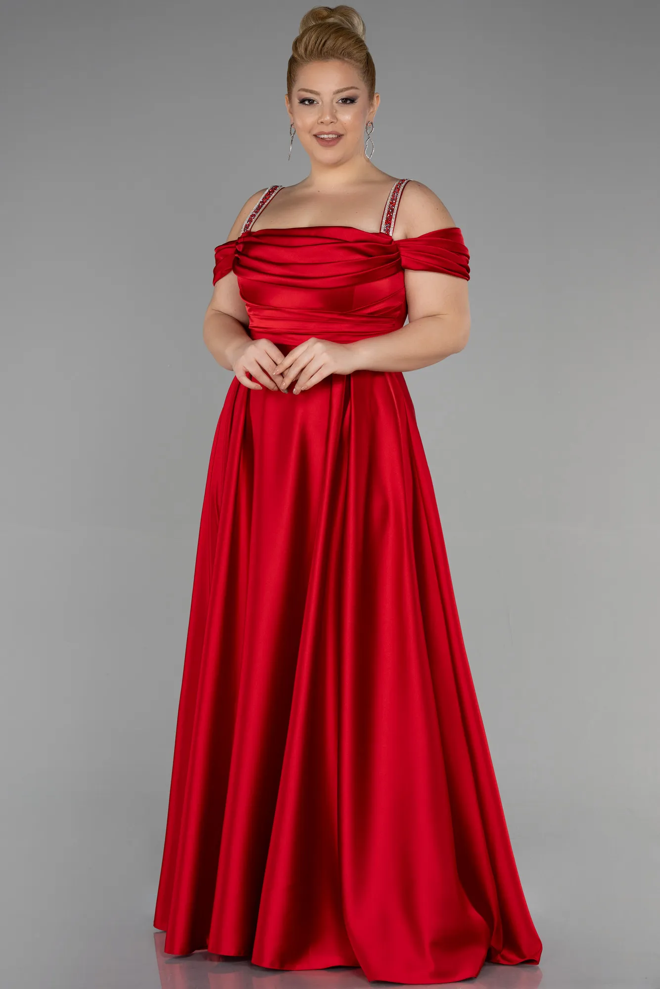 Robe de Soirée Grande Taille Longue Satin Noir ABU3277