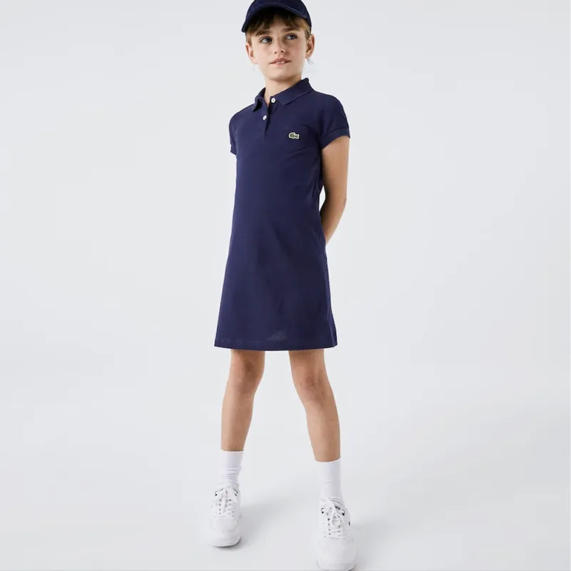 ROBE POLO FILLE LACOSTE EN PIQUÉ DE COTON UNI BLEU MARINE