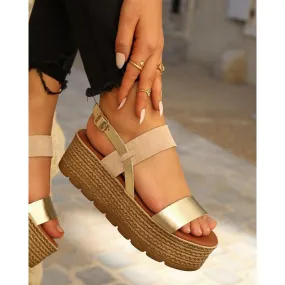 Sandales à plateforme femme cuir gold  | 3 Suisses