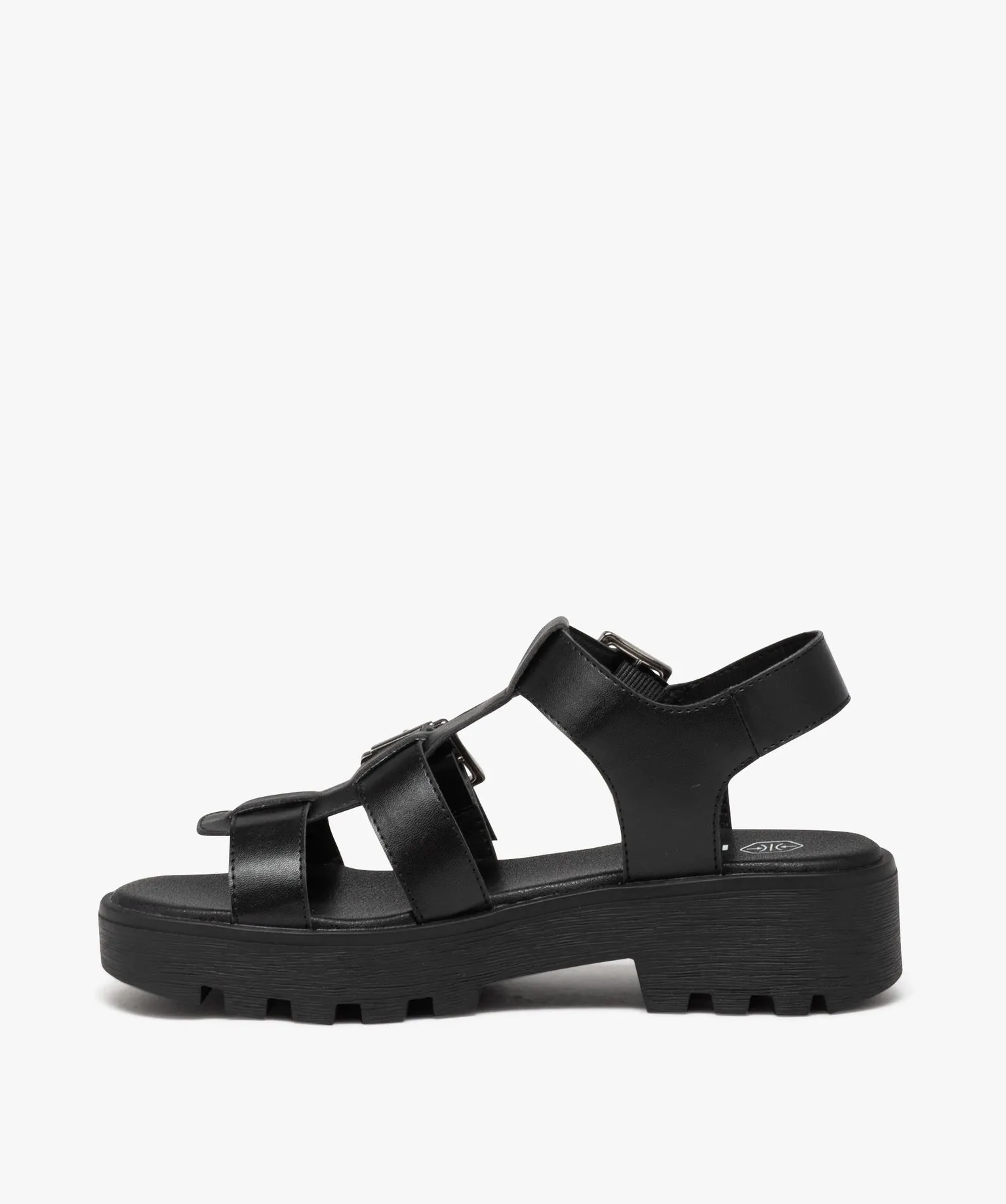 sandales fille unies avec brides a boucle larges et semelle crantee noir sandales et nu-pieds