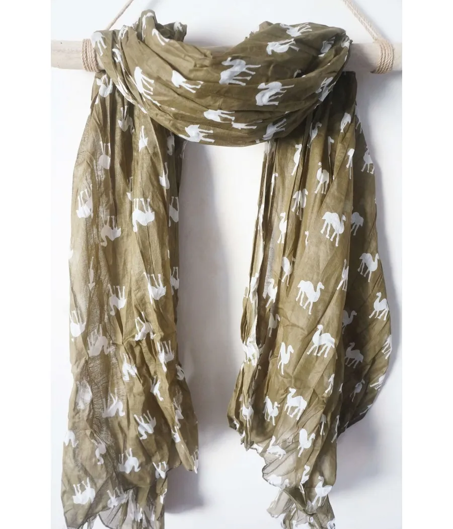 SANTAIA FOULARD CHECHE DROMADAIRE COTON KAKI ESPRIT SPORT BOHEME CHIC