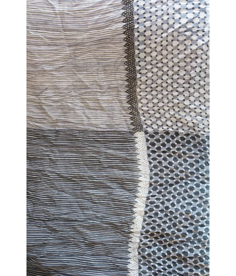 SANTAIA foulard coton homme femme rayures damiers pointillé gris noir
