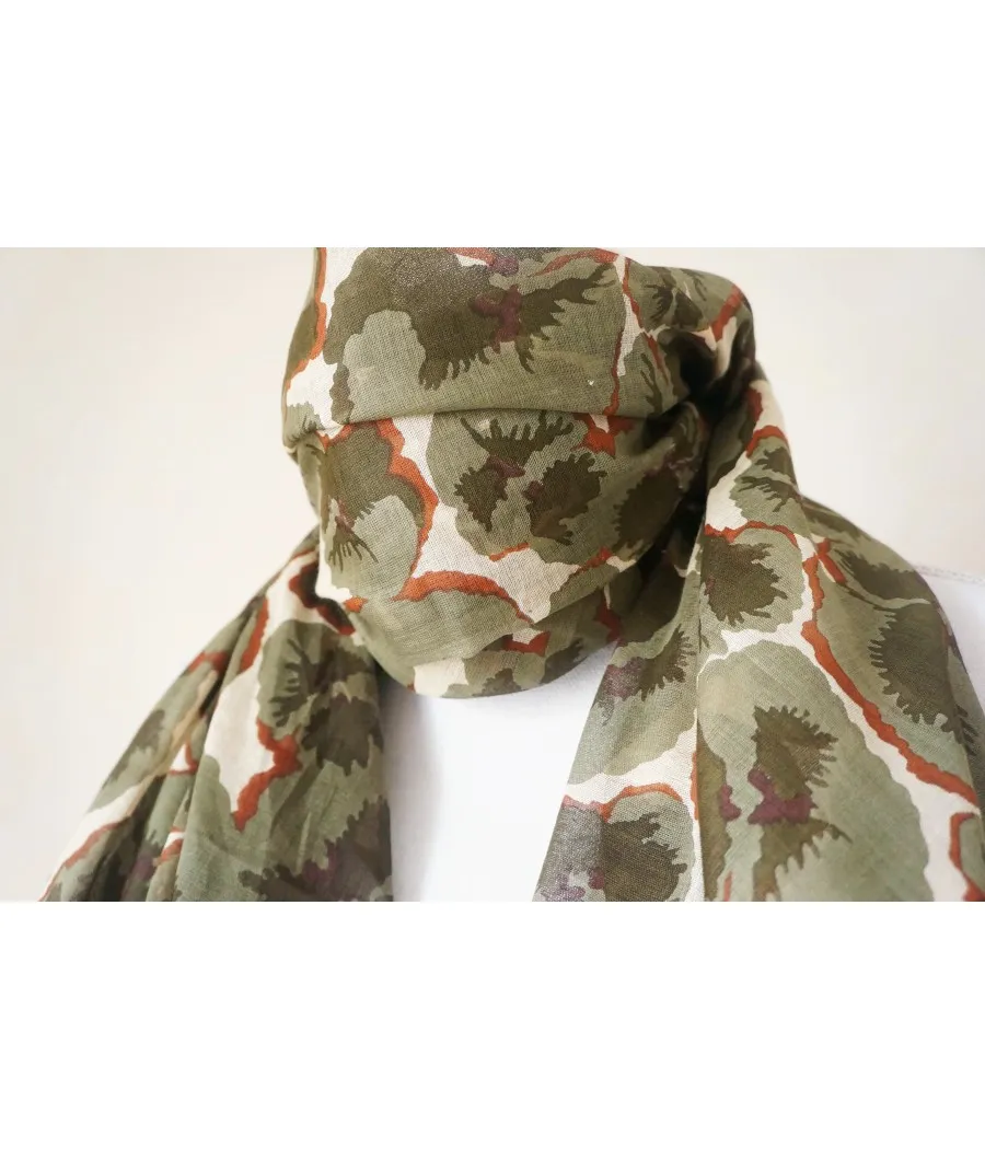 SANTAIA foulard femme coton imprimé floral tendance été fleurs kakies