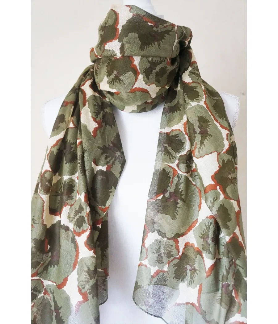 SANTAIA foulard femme coton imprimé floral tendance été fleurs kakies