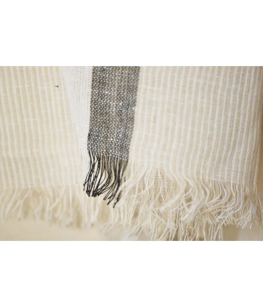 SANTAIA FOULARD HOMME COTON LEGER SPORT CHIC TEINTE CREME FINE RAYURE