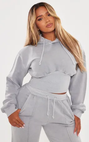 Shape Hoodie court en sweat gris clair à taille froncée