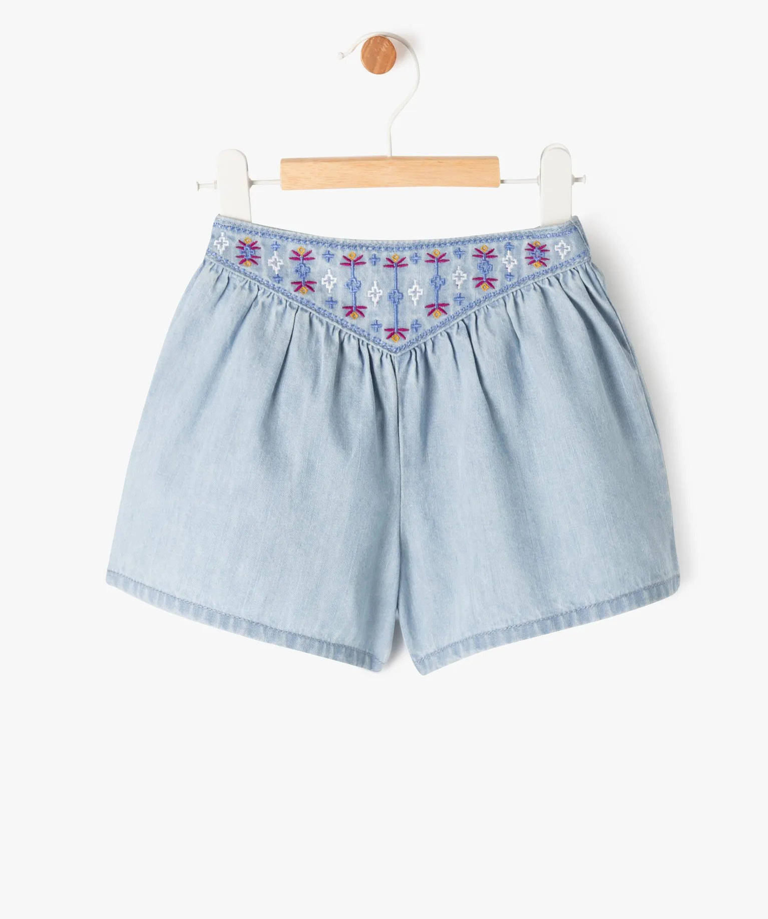 short ample en toile avec ceinture brodee bebe fille bleu shorts