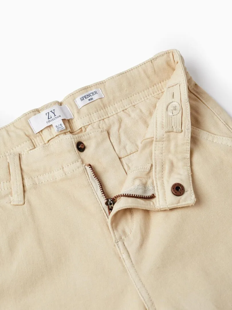 Shorts Midi en Sergé de Coton pour Garçon 'B&S'  BROTHERS&SISTERS - Beige clair