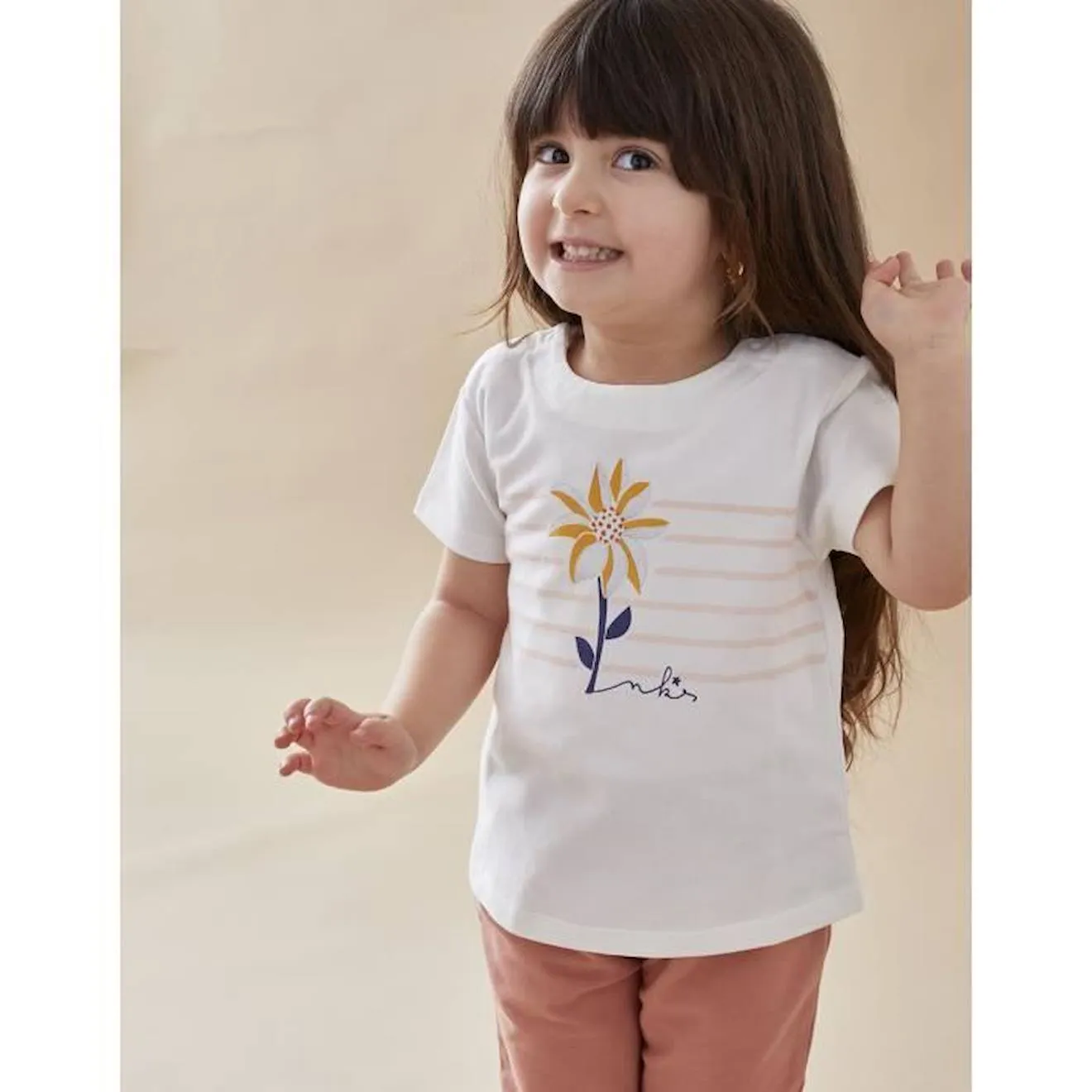 T-shirt manches courtes imprimé fleur blanc - Noukies