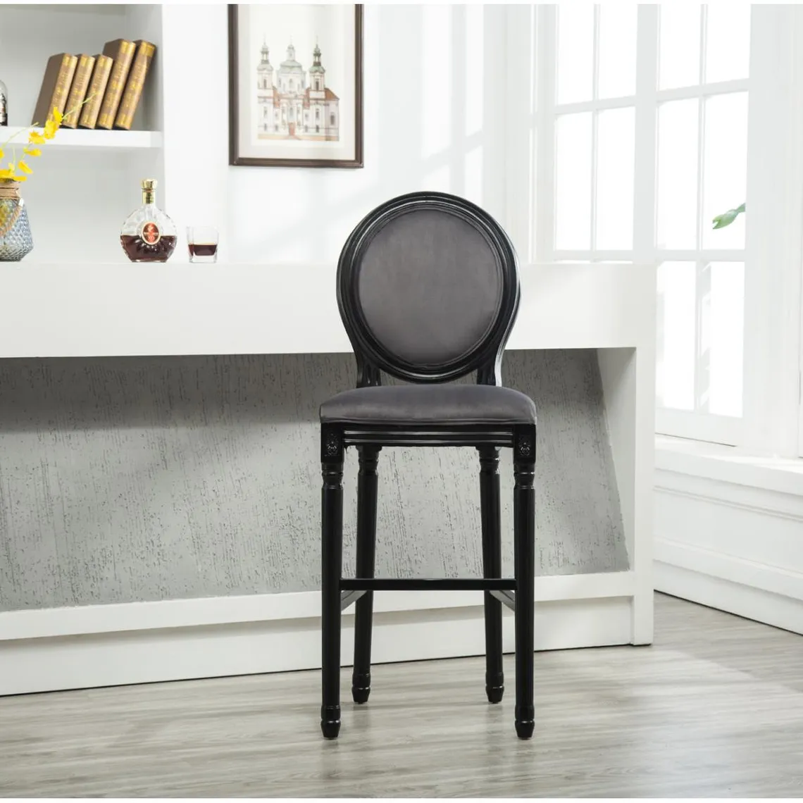 Tabouret de bar avec assise en tissu medaillon Gris et Nor | 3 Suisses