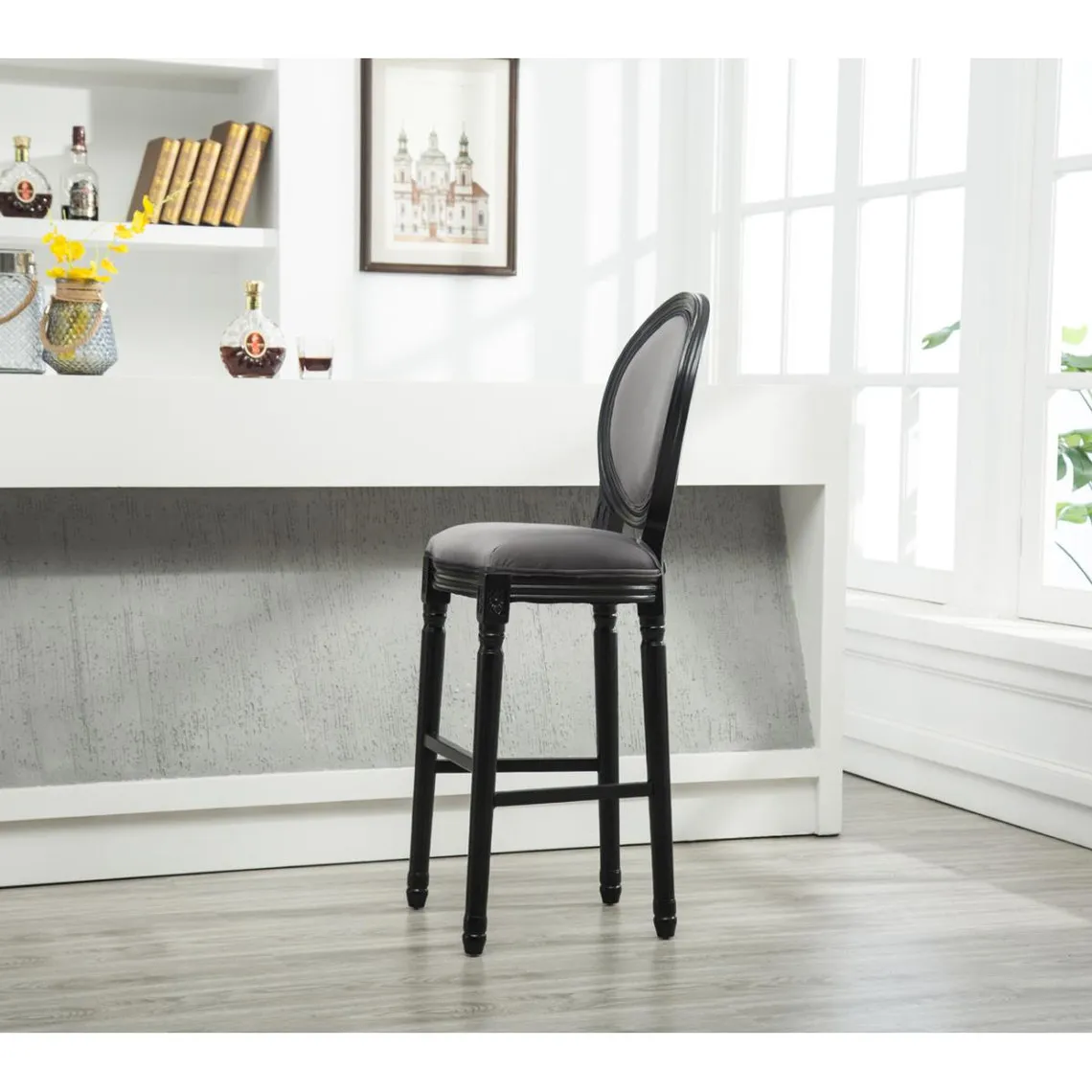 Tabouret de bar avec assise en tissu medaillon Gris et Nor | 3 Suisses