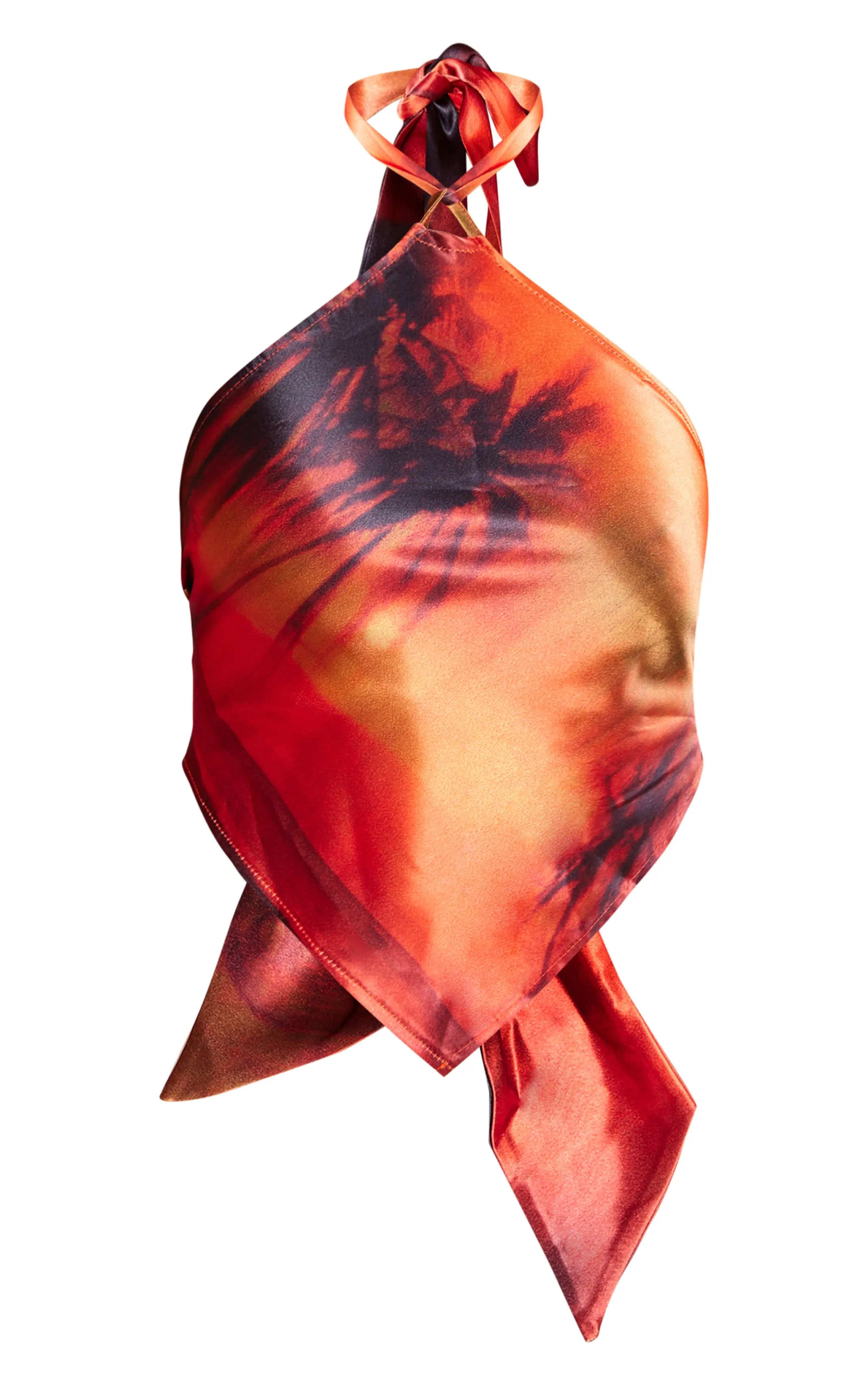 Top imprimé palmiers noué dans le dos à ourlet foulard