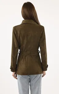 Trench court cuir velours kaki La Canadienne - La Canadienne - Vestes et 3/4 Nubuck et Daim Tabac