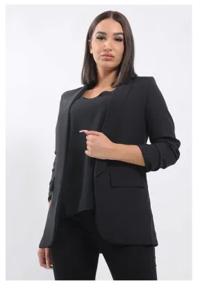 Veste blazer  femme manches froncée noir