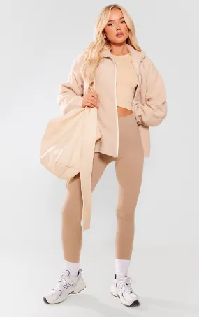 Veste polaire beige en imitation mouton à contrastes